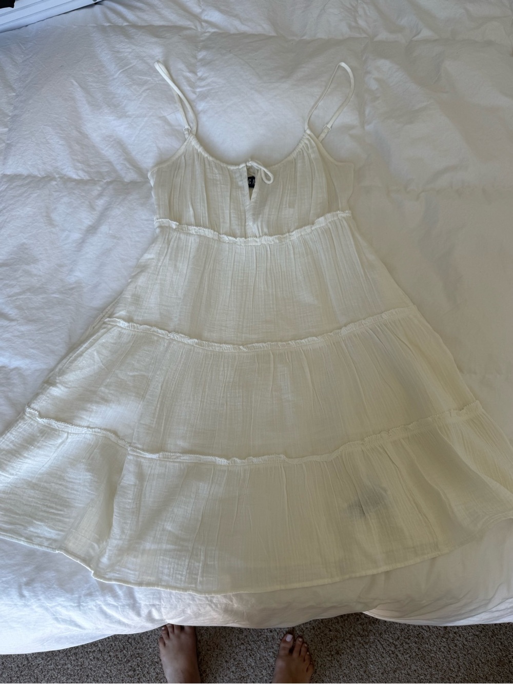 GAP Ivory Tiered Spaghetti-Strap Dress